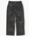 With an an elegant look and feel, these flat front pants from Calvin Klein are right for any occasion.