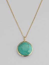 From the Lollipop Collection. An exquisite, faceted turquoise in a setting of 18k yellow gold on a graceful gold chain. Turquoise 18k yellow gold Length adjusts from about 16 to 18 Pendant diameter, about ¾ Spring ring clasp Imported
