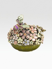 Carefully placed Swarovski crystals lend an opulent, heirloom-quality touch to this charming little keepsake box, handcrafted in brass ox-plated pewter. From the Mille Fiore Collection 5% of the retail price will be donated to the Breast Cancer Research Foundation 2W X 1¼H X 2D Handmade in USA 