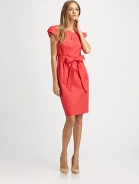 EXCLUSIVELY AT SAKS. This structured cotton sheath has pretty accents like puffed sleeves and a bow-tie sash.Split jewel necklinePuffed cap sleevesPrincess seamsSelf-beltTop back-button closureCenter back zipperAbout 24 from natural waist97% cotton/3% elastaneDry cleanMade in USA of Italian fabricModel shown is 5'9 (175cm) wearing US size 4.