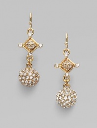 Glittering pavé-set spheres sparkle as they hang from diamond-shaped medallions in this graceful drop design.Crystal14k goldplatedDrop, about 2Ear wireImported
