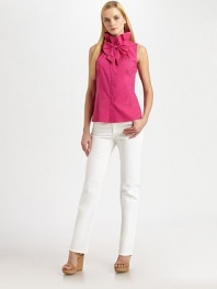 Versatile and stylish, this stretch cotton top features a ruffle collar that can be worn up or down and a detachable bow for added flirty flair.Ruffle collarSleevelessDetachable bowConcealed placketPrincess seamsAbout 24 from shoulder to hem72% cotton/23% polyamide/5% Lycra®Machine washImported of Italian fabric Model shown is 5'11 (180cm) wearing US size 4. 