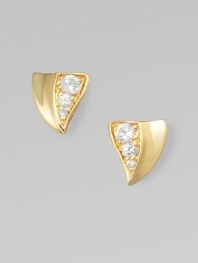 From the Thorn Collection. Triangular, thorn-shaped studs of glowing, goldplated sterling silver have a concave profile on one side and sparkling white sapphires on the other.White sapphire18k goldplated sterling silverLength, about ½Post backImported
