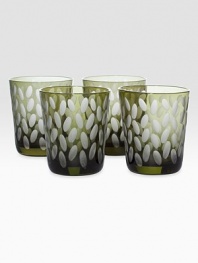 Texture and color for every occasion in finely etched, beautifully tinted glass. From the Sandstone Collection Set of 4 10 oz. capacity 4 high Dishwasher safe Imported 