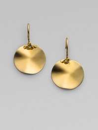 Undulating gold discs are simple yet dramatic in sophsiticated drops. 18k yellow gold Drop, about 1 Diameter, about ½ Ear wire Imported