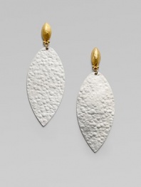 From the Willow Collection. Teardrops of hammered sterling silver are accented with 24k yellow gold.Sterling silver 24k gold Length, about 2 Post back Imported