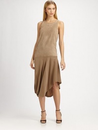 Luxe, supple suede, dressed up with a modern, asymmetrical silk skirt.Jewel necklineSleevelessDrop waistAsymmetrical hemline with back gatherAbout 33 from natural waistTop: suedeSkirt: 92% silk/8% elastaneMade in Italy of imported fabricModel shown is 6'2 (187cm) wearing US size Small. 