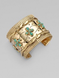 EXCLUSIVELY AT SAKS.COM. Rich turquoise stones in a floral pattern embellish this highly-detailed style. TurquoiseGoldtone brassDiameter, about 2.24Slip-on styleImported 