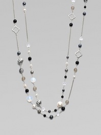 From the Bijoux Collection. A mix of pretty onyx, hematite, grey moonstone and cultured freshwater pearl beads on a sterling silver chain. Onyx and cultured freshwater pearlsGray moonstones and hematiteSterling silverLength, about 40Slip-on style; can be worn doubledImported 