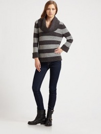 Striped wool-rich cowlneck with ribbed details and three-quarter sleeves. Ribbed cowlneckThree-quarter sleevesRibbed cuffs and hem50% wool/35% modal/10% nylon/ 5% cashmereDry cleanImportedModel shown is 5'9½ (176cm) wearing US size 4.