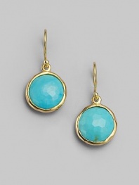 From the Lollipop Collection. Distinctively faceted turquoise drops set in gleaming 18k yellow gold. Turquoise 18k yellow gold Drop, about 1 Diameter, about ½ Ear wire Imported