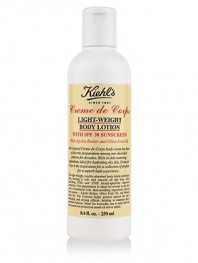 This light-weight, readily-absorbed body lotion helps protect skin from external damage with SPF 30 protection, leaving it soft and smooth all day long. Formulated with antioxidant and skin-smoothing ingredients derived from nature. Absorbs quickly and instantly soothes. Helps skin maintain its natural moisture balance. 8.4 oz. Clean, non-greasy feel Ideal for daily use. 