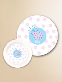 Mealtime will never be the same once the little gal or guy in your life has a personalized plate and bowl. Crafted from break-resistant melamine that's sure to withstand their every move. Includes 10 plate and 20-ounce bowl Dishwasher safe Made in USA FOR PERSONALIZATION Select a quantity, then scroll down and click on PERSONALIZE & ADD TO BAG to choose and preview your personalization options. Please allow 2 to 3 weeks for delivery.