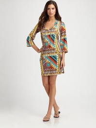 A vibrant tribal print and relaxed-yet-flattering fit makes this one fantastic coverup. Self-tie neckThree-quarter sleevesPull-on style90% polyamide/10% elastaneDry cleanMade in Italy