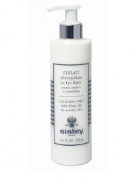 Lyslait Cleansing Milk with White Lily. Perfectly balanced botanical cleanser dissolves makeup and removes surface impurities. Natural hawthorn extract leaves skin soft and satiny smooth, without tightness. Suitable for normal to dry and sensitive skin. 8.4 oz. Imported from France. 
