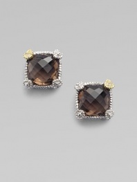 From the Linen Collection. A small cushion-cut smokey quartz stone shimmers in a sterling silver and 18K gold setting.Smokey quartz 18K gold Sterling silver Width, about ¼ Post backs Imported 