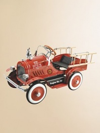 Your little fireman is going to love spending creative time playing rescuer of homes, pets and toys. Ring the chrome bell as they speed along riding to the next scene. Working headlights makes this fire truck all the more real. Includes wood ladders, an adjustable windshield and working tailgate. 