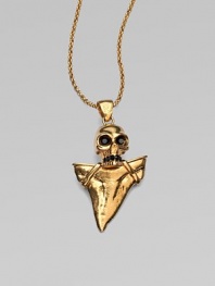 This goldtone design features a Swarovski crystal accented skull and shark tooth-inspired pendant on a link chain. Goldtone brassSwarovski crystalsLength, about 18Pendant size, about 2Lobster clasp closureMade in Italy
