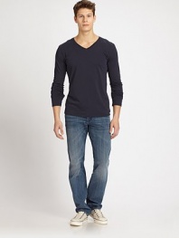 Long-sleeved layering favorite rendered in soft, breathable cotton.V-neckCottonMachine washMade in USA