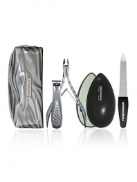 EXCLUSIVELY AT SAKS. Bring out your animal instincts and add sleek sophistication to your beauty routine with the new Satin Etched Zebra Print Mani-Pedi Kit, featuring four must-have beauty essentials to achieve picture perfect hands and feet. Housed in a gorgeously designed, easy-to-clean zebra print cosmetic case.