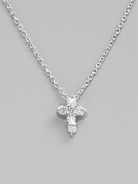 From the Tiny Treasures Collection. Demure in size but not in sparkle, a graceful cross hangs from a chain of 18k white gold. Diamonds, 0.11 tcw 18k white gold Chain length, about 16 Pendant length, about ¼ Lobster clasp Made in Italy