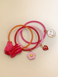 An adorable set of four rubber bracelets adorned with fun charms.Glass stonesStretch rubberImported