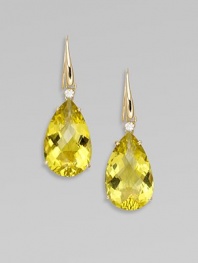 From the Ipanema Collection. Elegant faceted teardrops of glowing lemon quartz, each accented with a radiant diamond.Diamonds, 0.16 tcwLemon quartz18k yellow goldDrop, about 1Ear wireMade in Italy