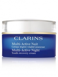 Say Goodnight to Early Wrinkles. Youth recovery cream with the benefits of eight hours of sleep in a jar -- to help renew and repair your skin. Multi-Active Night Cream complement the day creams with repairing and correcting actions, respectively. Multi-Active Night Youth Recovery creams help skin recover this sleep debt and helps restore cellular renewal. Skin looks more refreshed upon waking and the appearance of fine lines and wrinkles are diminished. 1.7 oz. 