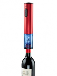 A wine opener as entertaining to watch as it is easy to use: see the blue light shine through the window as the cork is smoothly extracted from your bottle and released with the press of a button. Blue light doubles as a nightlight when the corkscrew is rechargingNot recommended for synthetic corks Stainless steel bodyIncludes foil cutter that also functions as a stand for the corkscrew8-hour charge10H X 2 diam.Imported