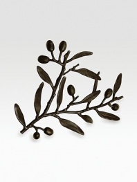 Symbolizing peace and harmony, the olive branch and its graceful leaves intertwine to form a striking trivet. From the Olive Branch CollectionOxidized bronze1H X 9¼W X 10LHand washImported