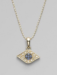 The iconic symbol of protection, in 14k yellow gold with black and white pavé diamonds and blue sapphires, on a yellow gold ball chain. Diamonds, 0.07 tcw Sapphires 14k yellow gold Chain length, about 16 Pendant length, about ½ Lobster clasp Imported