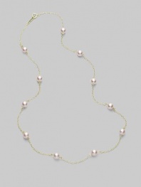 From the Akoya Collection. A delicate chain, sprinkled with lustrous white cultured Akoya pearls. 5mm white, round cultured pearls Quality: A+ 18k white gold Length, about 18 Spring ring clasp Imported