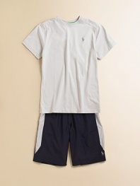 A classic tee features an athletic-inspired pony.Ribbed crewneckShort sleevesCottonMachine washImported