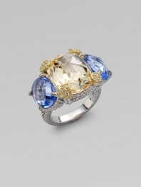 From the Ambrosia Collection. Bold blue quartz and canary crystal with white sapphire pavé set on a sterling silver band.Blue quartz & canary crystal White sapphire 18K gold Sterling silver Length, about ½ Width, about 1 Imported Additional Information Women's Ring Size Guide 