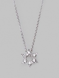 From the Tiny Treasures Collection. This petite diamond-encrusted star with an open center is set in 18k white gold and hangs from a sterling silver chain. Diamonds, 0.09 tcw 18k white gold and sterling silver Chain length, about 18 Pendant diameter, about ¼ Lobster clasp Made in Italy