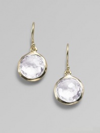 From the Lollipop Collection. Faceted clear quartz drops catch and reflect the light brilliantly within settings of 18k yellow gold. Clear quartz 18k yellow gold Drop, about 1 Diameter, about ½ Ear wire Imported