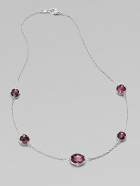 From the Contempo Collection. Cushion-cut doublets of pink corundum and mother-of-pearl are gracefully spaced along a delicate sterling silver chain. Pink corundumMother-of-pearlSterling silverLength, about 17Lobster claspImported