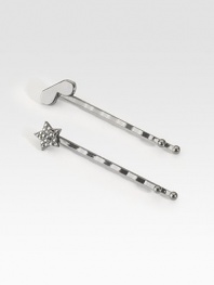 Add a touch of glitz with these playful hair accessories. Argento plated brassGlass stonesImported 