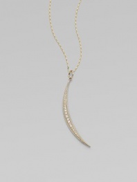 A slender slip of a crescent moon, long and lyrical, sparkles with diamonds and dangles from a gold barley chain.Diamonds, .17 tcw14k yellow gold and sterling silverChain length, about 18Pendant length, about 2Spring ring claspMade in USA