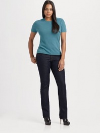 EXCLUSIVELY AT SAKS. A warm basic in luxurious cashmere. Crewneck Short sleeves Pull-on style Cashmere Dry clean Imported 