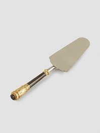 Antique gold plate with oxidized platinum plated handle and stainlees steel cake server blade, perfect for individual or social dining. 11½ long Comes in gift box Imported