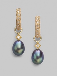 A shimmering black pearl drop with 18K yellow gold and sparkling diamond accents.Diamond, 0.03 tcw Black pearl 18K yellow gold Length, about ½ Imported Please note: Hoop earrings sold separately. 