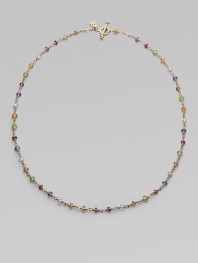 From the Karina Collection. A rainbow of faceted semi-precious stones in gentle colors defines this delicate link necklace. Aquamarine, peridot, pink tourmaline, citrine and iolite 18k yellow gold Length, about 18 Signature toggle closure Imported