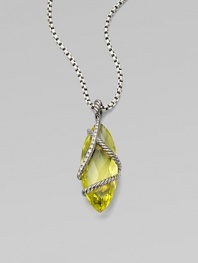 From the Cable Wrap Collection. Dazzling diamonds and beautiful, sterling silver cables surround this faceted, marquis lemon citrine stone. Lemon citrineDiamonds, .18 tcwSterling silverSize, about 1½ Sterling silver baleImported Please note: Chain sold separately. 