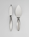 A new twist on two kitchen classics are forged in lustrous, 18/10 stainless steel with artfully winding handles. Set includes a knife with a sharp, slightly hooked point and a notched blade, plus a server crafted with a wide, flat surface. Knife, 12½ long Server, 11½ long Machine wash Imported