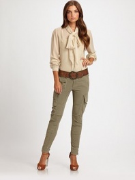 Inspired by a signature military design, this utilitarian design has unmistakable feminine flair, courtesy of a cropped, skinny fit and zipper details at the ankles. Button closureZip flyBelt loopsSide buckle tabsLow-riseMulti-pocket designAnkle zippersInseam, about 2791% cotton/9% spandexMachine washImported Model shown is 5'9½ (176cm) wearing US size 4. 