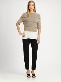 Woven, contrasting horizontal stripes band this chunky knit cotton style.Jewel necklineElbow-length sleevesRib-knit hem76% cotton/24% nylonMade in Italy of imported fabricModel shown is 6'2 (187cm) wearing US size Small. 