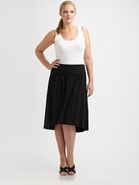 A stretch supima cotton design with a comfortable, fold-over waistband, subtle gathered details and a fashion-forward high-low hem.Fold-over waistbandPull-on styleHigh-low hemAbout 27 long47% supima cotton/47% micro modal/6% spandex Machine washMade in USA
