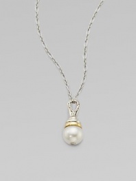 From the Bedeg Collection. A graceful pendant in a textured setting of sterling silver and 18k gold with a lustrous pearl drop and a sparkling white sapphire accent.White sapphireWhite pearlSterling silver and 18k yellow goldChain length, about 18Pendant length, about ¾Lobster claspImported