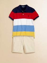Rendered in breathable cotton mesh, this colorful polo features signature pony embroidery at the chest and super-wide stripes.Ribbed polo collarShort sleeves with ribbed armbandsButton downUneven side vented hemCottonMachine washImported Please note: Number of buttons/snaps may vary depending on size ordered. 